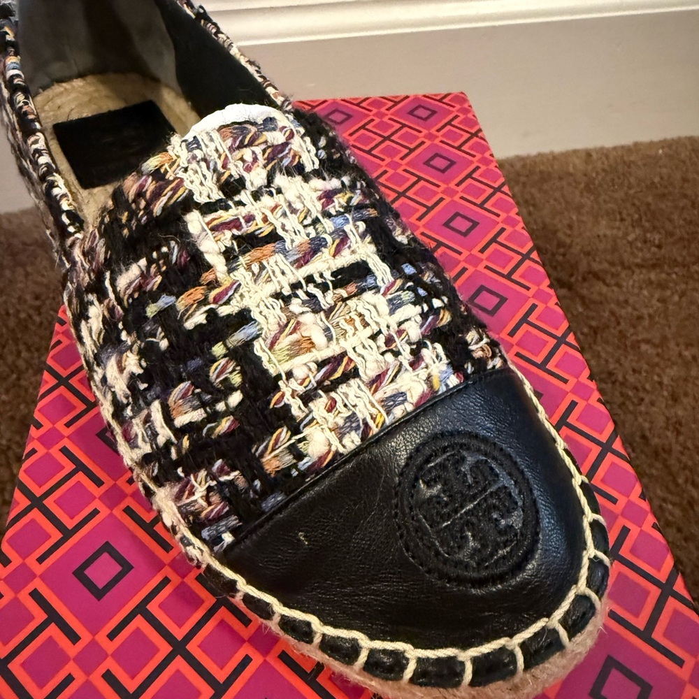 Tory Burch Color Block Flat Espadrille  Striped Tweed Size 6 / worn once